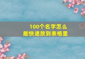 100个名字怎么能快速放到表格里