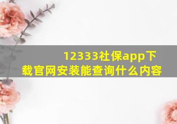 12333社保app下载官网安装能查询什么内容