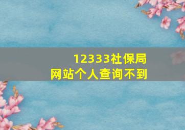 12333社保局网站个人查询不到