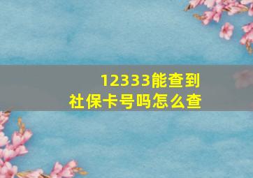 12333能查到社保卡号吗怎么查