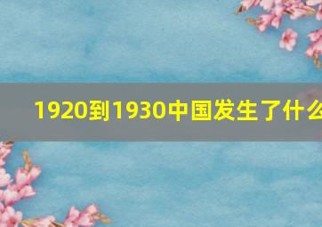 1920到1930中国发生了什么