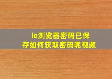 ie浏览器密码已保存如何获取密码呢视频