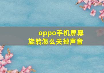 oppo手机屏幕旋转怎么关掉声音