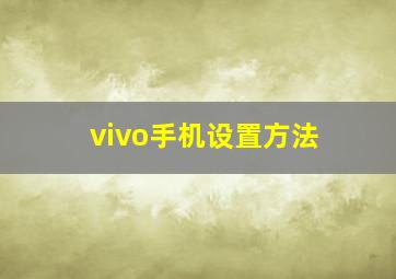 vivo手机设置方法