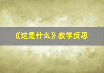 《这是什么》教学反思