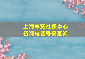 上海奉贤社保中心咨询电话号码查询