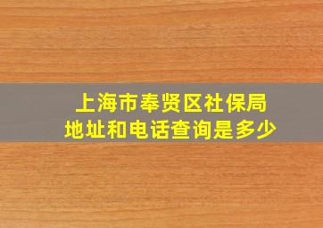 上海市奉贤区社保局地址和电话查询是多少