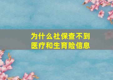 为什么社保查不到医疗和生育险信息