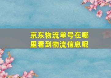 京东物流单号在哪里看到物流信息呢