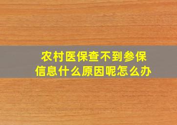 农村医保查不到参保信息什么原因呢怎么办