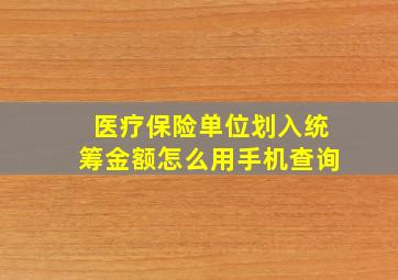 医疗保险单位划入统筹金额怎么用手机查询