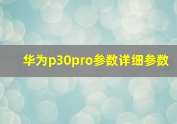 华为p30pro参数详细参数