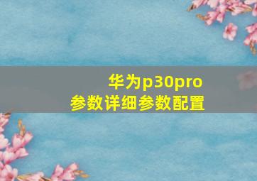 华为p30pro参数详细参数配置