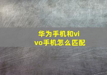 华为手机和vivo手机怎么匹配