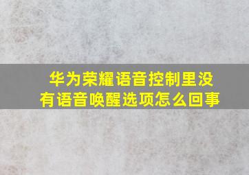 华为荣耀语音控制里没有语音唤醒选项怎么回事