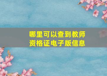 哪里可以查到教师资格证电子版信息