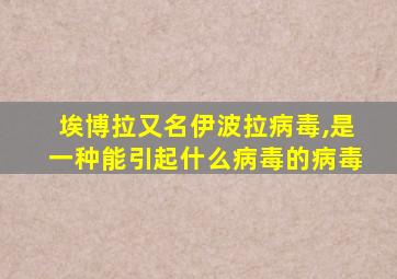 埃博拉又名伊波拉病毒,是一种能引起什么病毒的病毒