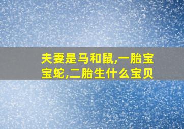 夫妻是马和鼠,一胎宝宝蛇,二胎生什么宝贝