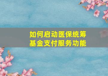 如何启动医保统筹基金支付服务功能