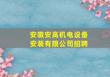 安徽安高机电设备安装有限公司招聘