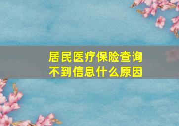 居民医疗保险查询不到信息什么原因