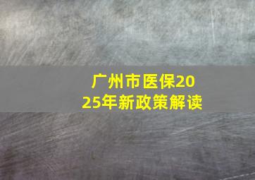 广州市医保2025年新政策解读