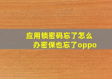 应用锁密码忘了怎么办密保也忘了oppo