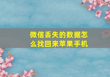 微信丢失的数据怎么找回来苹果手机