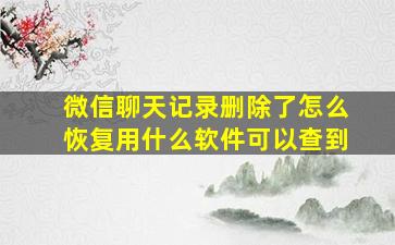 微信聊天记录删除了怎么恢复用什么软件可以查到