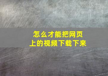 怎么才能把网页上的视频下载下来