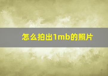 怎么拍出1mb的照片