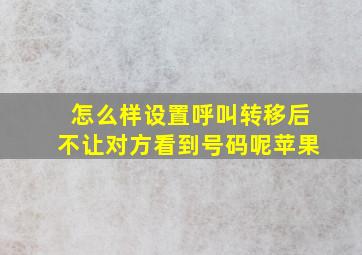 怎么样设置呼叫转移后不让对方看到号码呢苹果