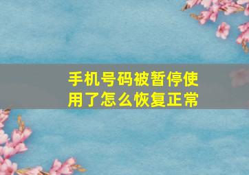 手机号码被暂停使用了怎么恢复正常