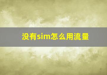 没有sim怎么用流量