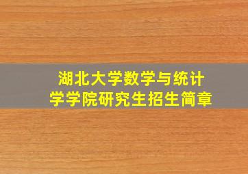 湖北大学数学与统计学学院研究生招生简章