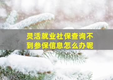 灵活就业社保查询不到参保信息怎么办呢