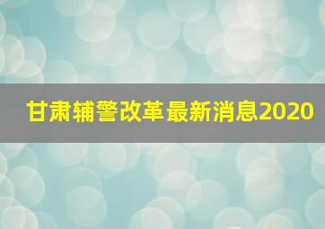 甘肃辅警改革最新消息2020