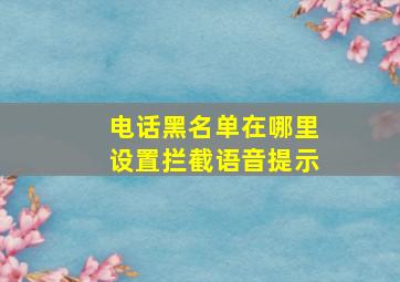 电话黑名单在哪里设置拦截语音提示