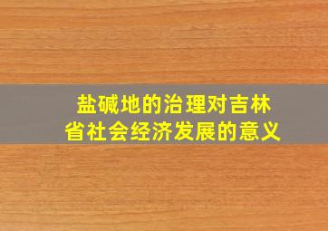 盐碱地的治理对吉林省社会经济发展的意义