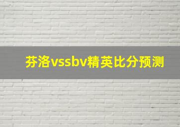 芬洛vssbv精英比分预测