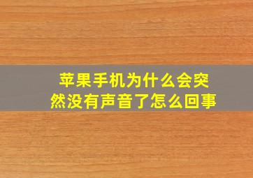 苹果手机为什么会突然没有声音了怎么回事