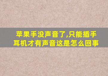 苹果手没声音了,只能插手耳机才有声音这是怎么回事