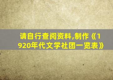 请自行查阅资料,制作《1920年代文学社团一览表》