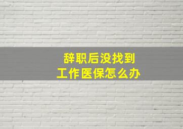 辞职后没找到工作医保怎么办