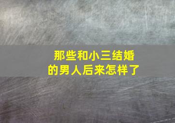 那些和小三结婚的男人后来怎样了