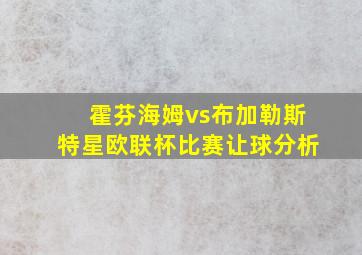 霍芬海姆vs布加勒斯特星欧联杯比赛让球分析