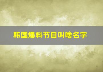 韩国爆料节目叫啥名字