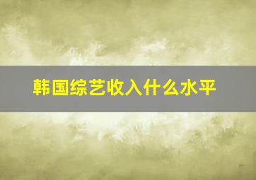 韩国综艺收入什么水平