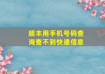 顺丰用手机号码查询查不到快递信息